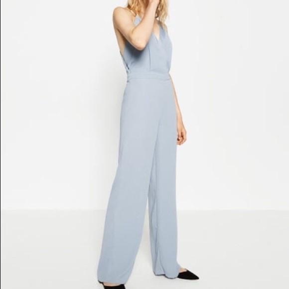 Zara Basic Collection Women’s Strappy V-Neck Light Blue Jumpsuit - Picture 7 of 7